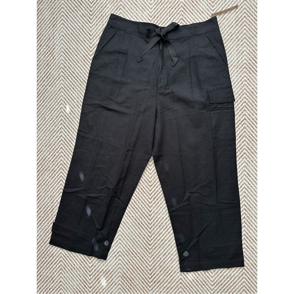 NWT Cleobella Linen Blend Black Cropped Pants Pockets Size L Resort Minimalist